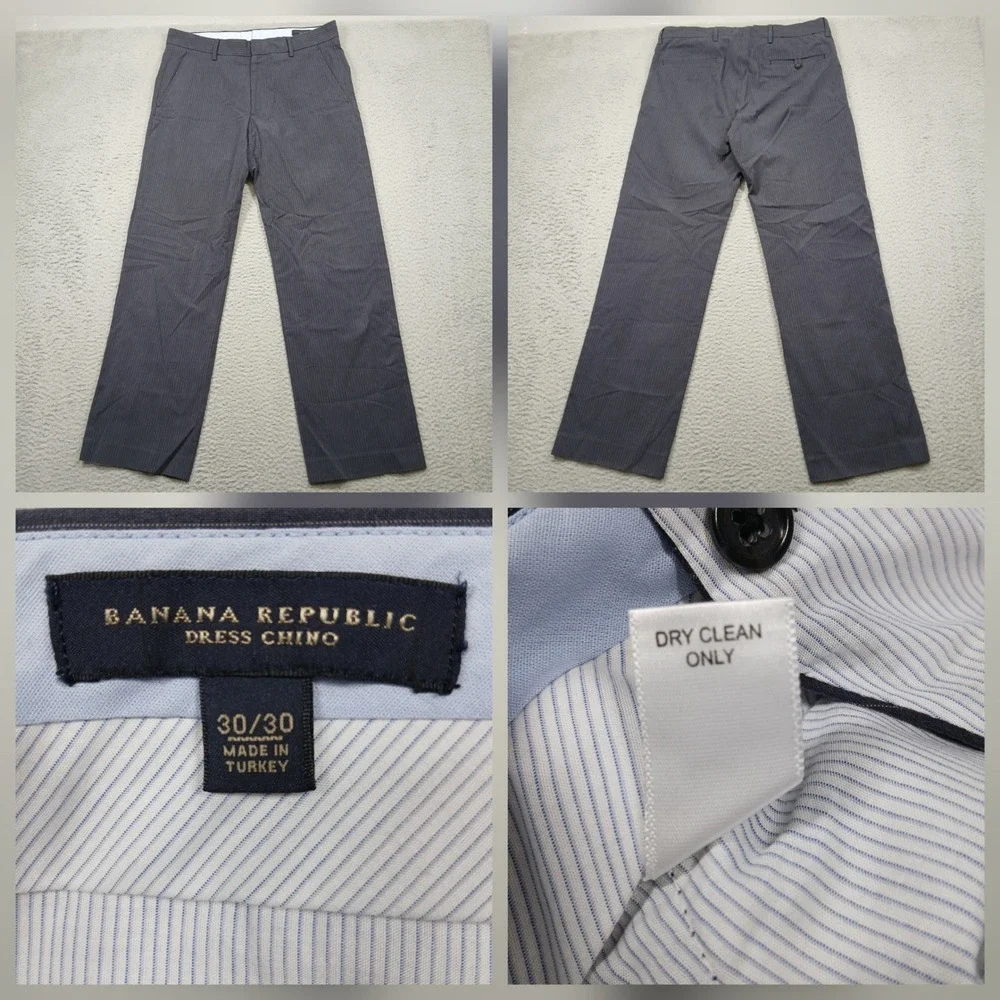 Banana Republic‎ Dress Chino Pants Men 30x30 Gray Pinstripe